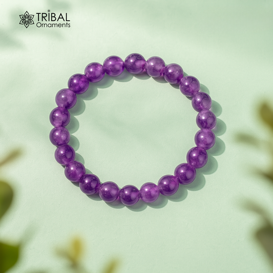 8 MM amethyst natural stone beaded handmade bracelet, customized unisex Jewelry, stnbr126 - TRIBAL ORNAMENTS