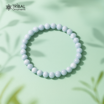 8 MM Angelite natural stone beaded handmade bracelet, customized unisex Jewelry, stnbr116 - TRIBAL ORNAMENTS