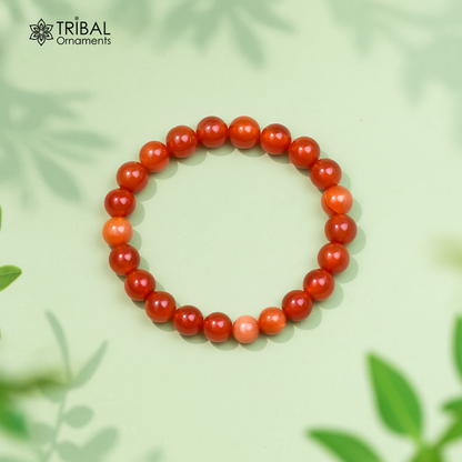 8 MM Carnelian natural stone beaded handmade bracelet, customized unisex Jewelry, stnbr121 - TRIBAL ORNAMENTS