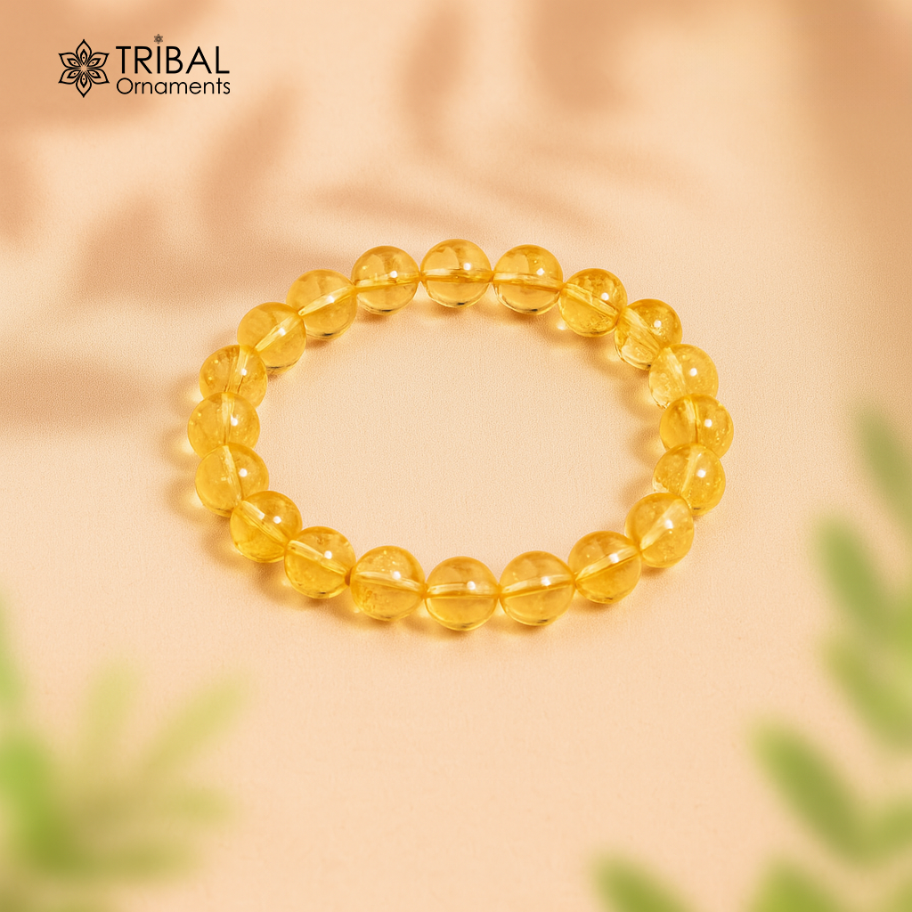 8 MM citrine natural stone beaded handmade bracelet, customized unisex Jewelry, stnbr118 - TRIBAL ORNAMENTS