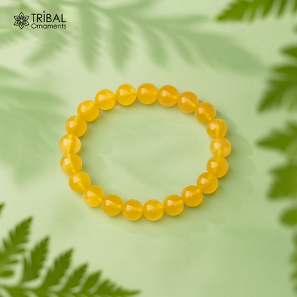 8 MM citrine natural stone beaded handmade bracelet, customized unisex Jewelry, stnbr130 - TRIBAL ORNAMENTS