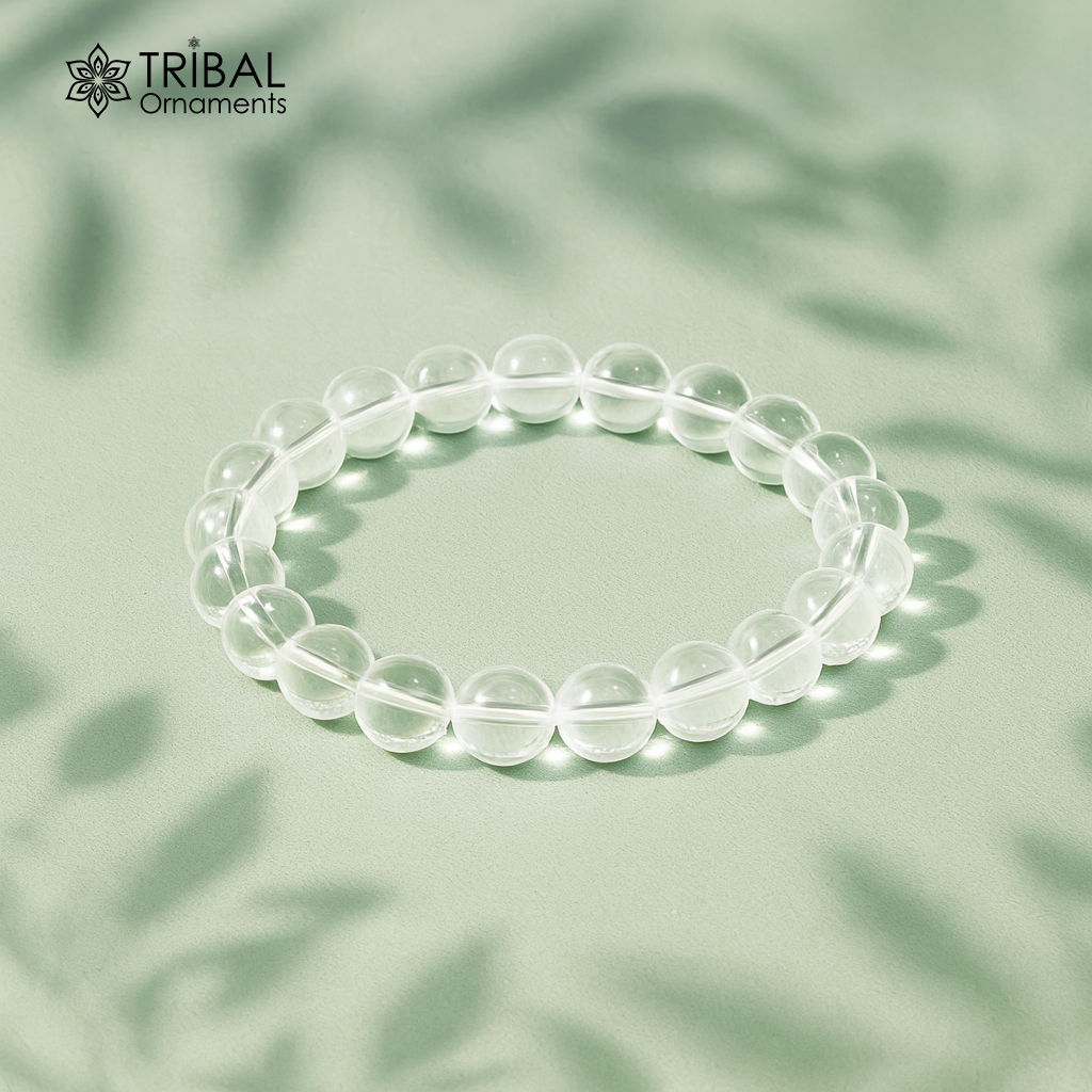 8 MM clear quartz natural crystal stone beaded handmade bracelet, customized unisex Jewelry, stnbr148 - TRIBAL ORNAMENTS