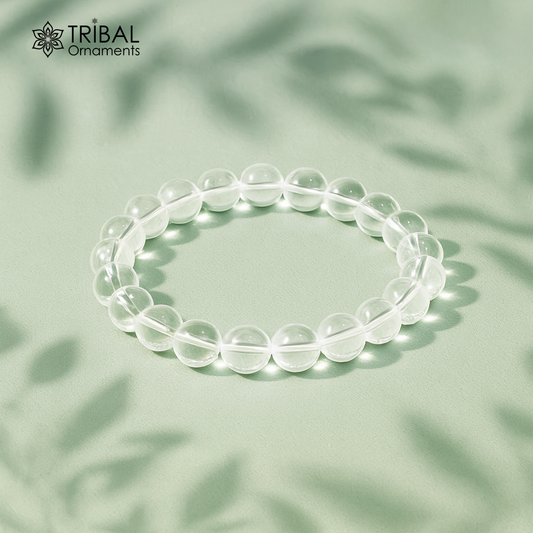 8 MM clear quartz natural crystal stone beaded handmade bracelet, customized unisex Jewelry, stnbr148 - TRIBAL ORNAMENTS