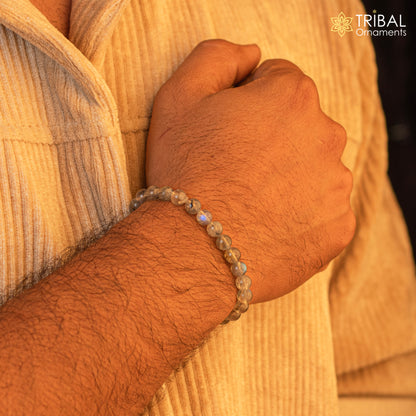 8 MM labradorite natural stone beaded handmade bracelet, customized unisex Jewelry, stnbr138 - TRIBAL ORNAMENTS