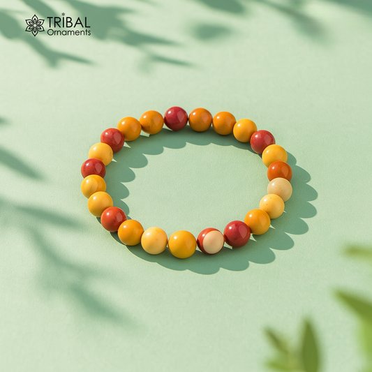 8 MM mookaite natural stone beaded handmade bracelet, customized unisex Jewelry, stnbr150 - TRIBAL ORNAMENTS