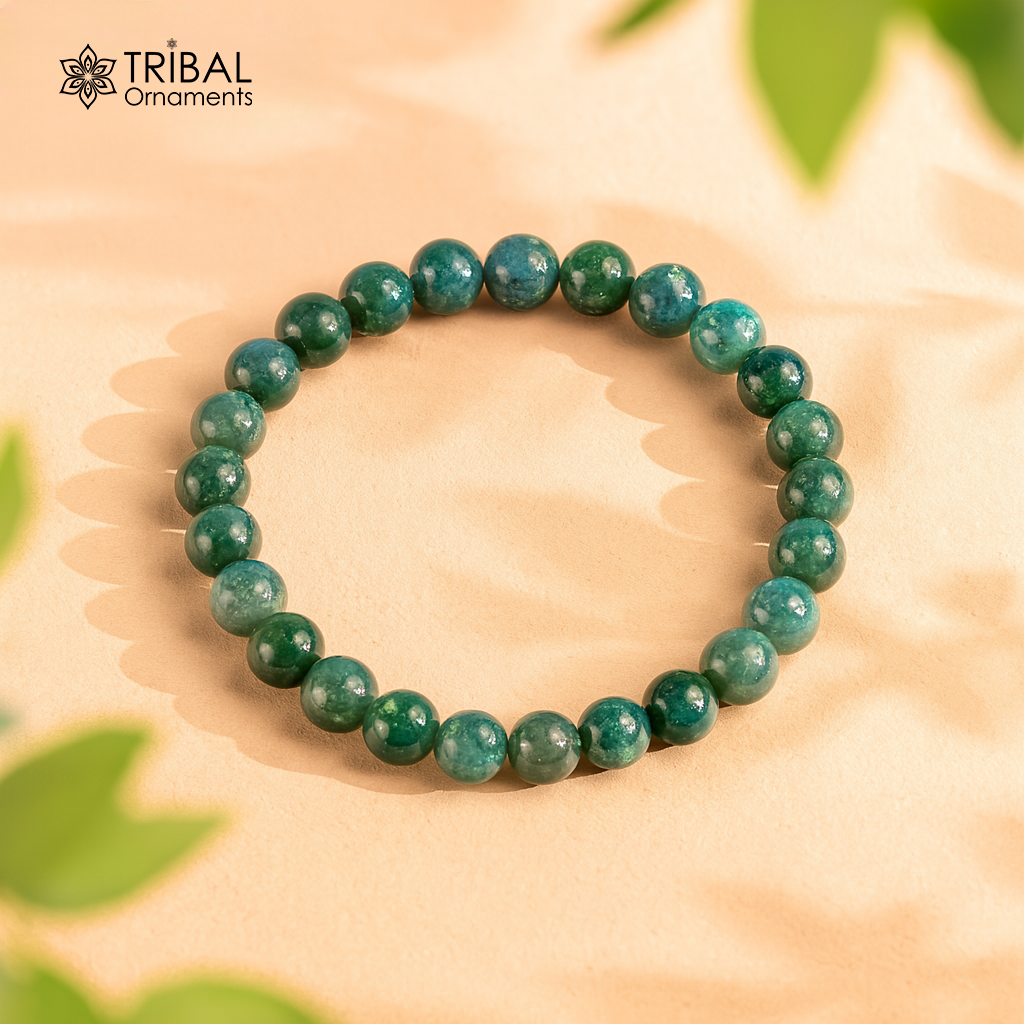 8 MM moss agate natural stone beaded handmade bracelet, customized unisex Jewelry, stnbr139 - TRIBAL ORNAMENTS