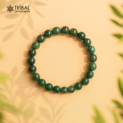 8 MM moss agate natural stone beaded handmade bracelet, customized unisex Jewelry, stnbr153 - TRIBAL ORNAMENTS