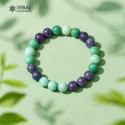 8 MM multi fluorite natural crystal stone beaded handmade bracelet, customized unisex Jewelry, stnbr166 - TRIBAL ORNAMENTS