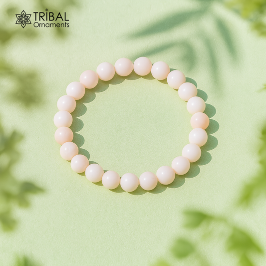 8 MM pink opal natural crystal stone beaded handmade bracelet, customized unisex Jewelry, stnbr137 - TRIBAL ORNAMENTS