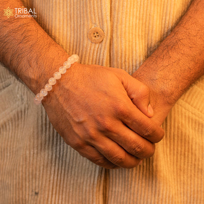 8 MM rose quartz natural gemstone beaded handmade bracelet, customized unisex Jewelry,stnbr134 - TRIBAL ORNAMENTS