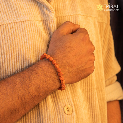 Handmade 8mm Rudraksha beaded bracelet by Tribal Ornaments, unisex natural jewelry with customized design.