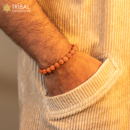8 mm Rudraksha beaded handmade bracelet by TRIBAL ORNAMENTS, natural unisex jewelry with customized design.