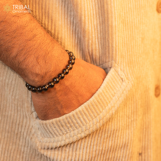 8 MM smoky quartz natural gemstone beaded handmade bracelet, customized unisex Jewelry, stnbr163 - TRIBAL ORNAMENTS