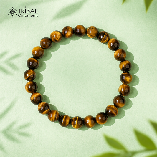 8 MM tiger eye natural stone beaded handmade bracelet, customized unisex Jewelry, stnbr149 - TRIBAL ORNAMENTS