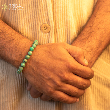 8 mm turquoise natural stone beaded handmade bracelet by TRIBAL ORNAMENTS, unisex jewelry with customizable design