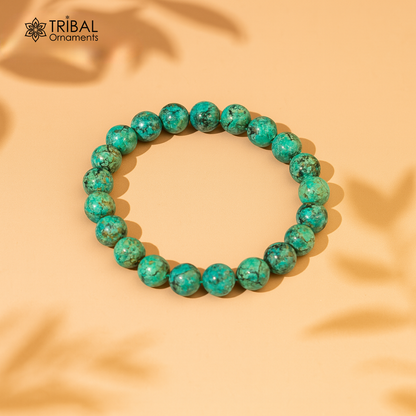 8mm turquoise natural stone beaded handmade bracelet by TRIBAL ORNAMENTS, unisex jewelry with customizable design