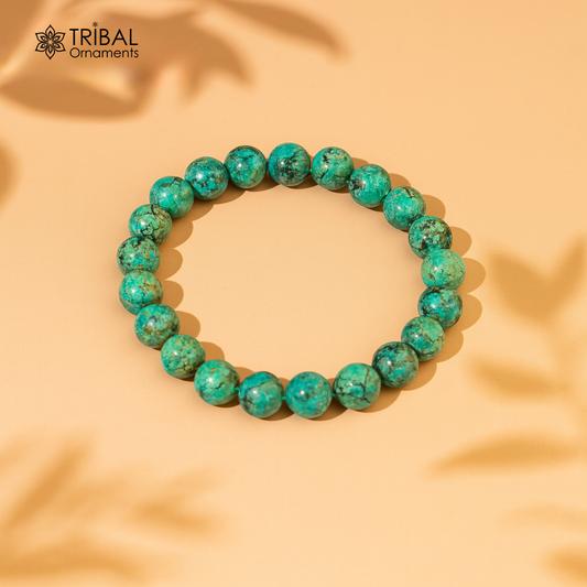 8 MM turquoise natural stone beaded handmade bracelet, customized unisex Jewelry, stnbr165 - TRIBAL ORNAMENTS