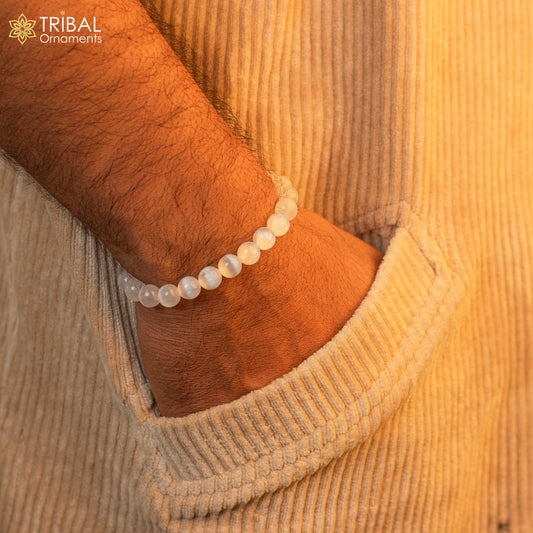 8 MM white natural selenite agate stone beaded handmade bracelet, customized unisex Jewelry, stnbr136 - TRIBAL ORNAMENTS