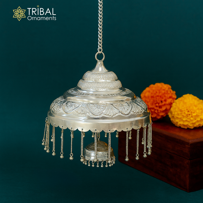8" wide Vintage style sterling Silver double steps chattar or chhatra, silver umbrella temple article temple decorative utensils su666 - TRIBAL ORNAMENTS