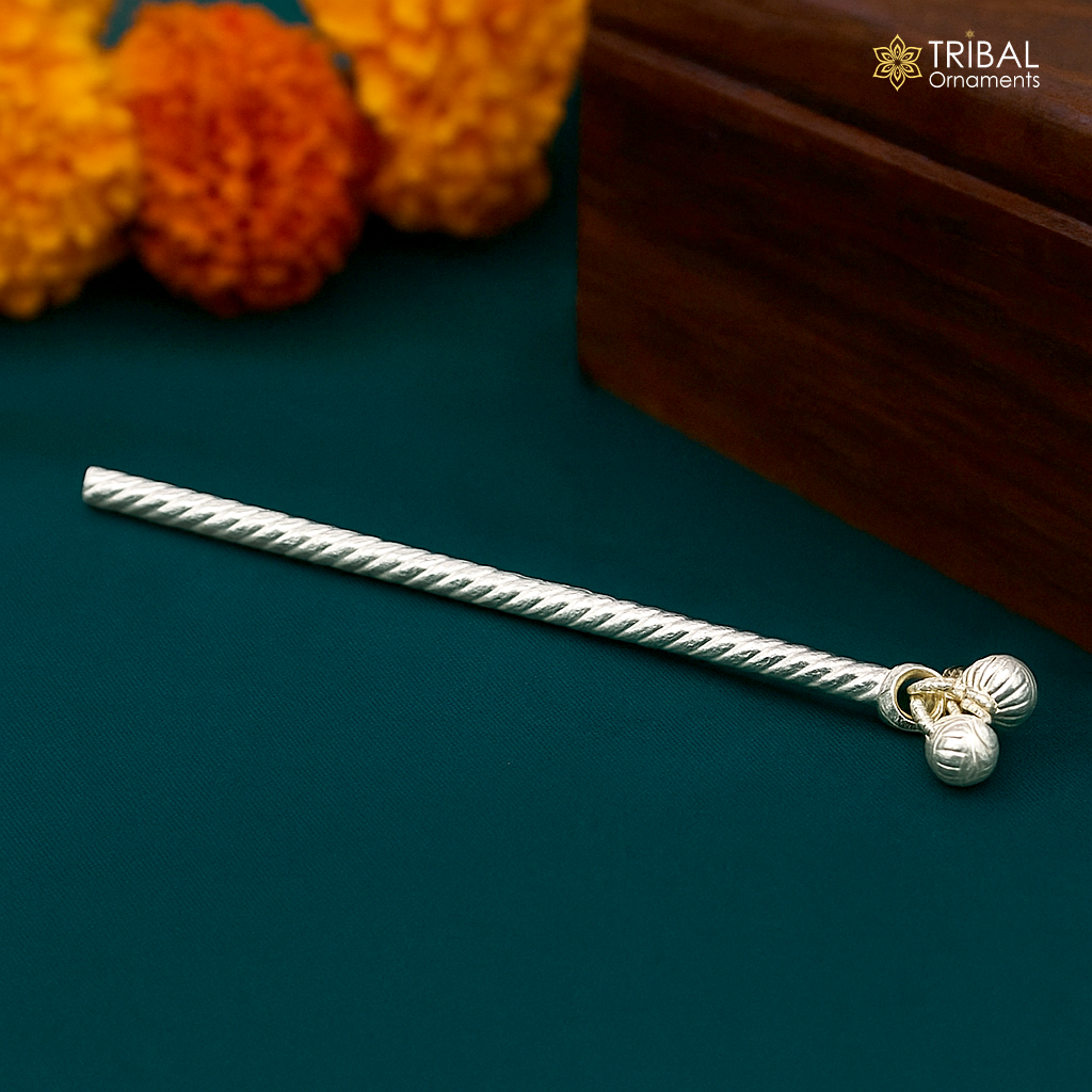 8cm Amazing design Solid sterling silver handmade idol krishna flute, silver bansuri, laddu gopala flute,little krishna flute puja art su657 - TRIBAL ORNAMENTS