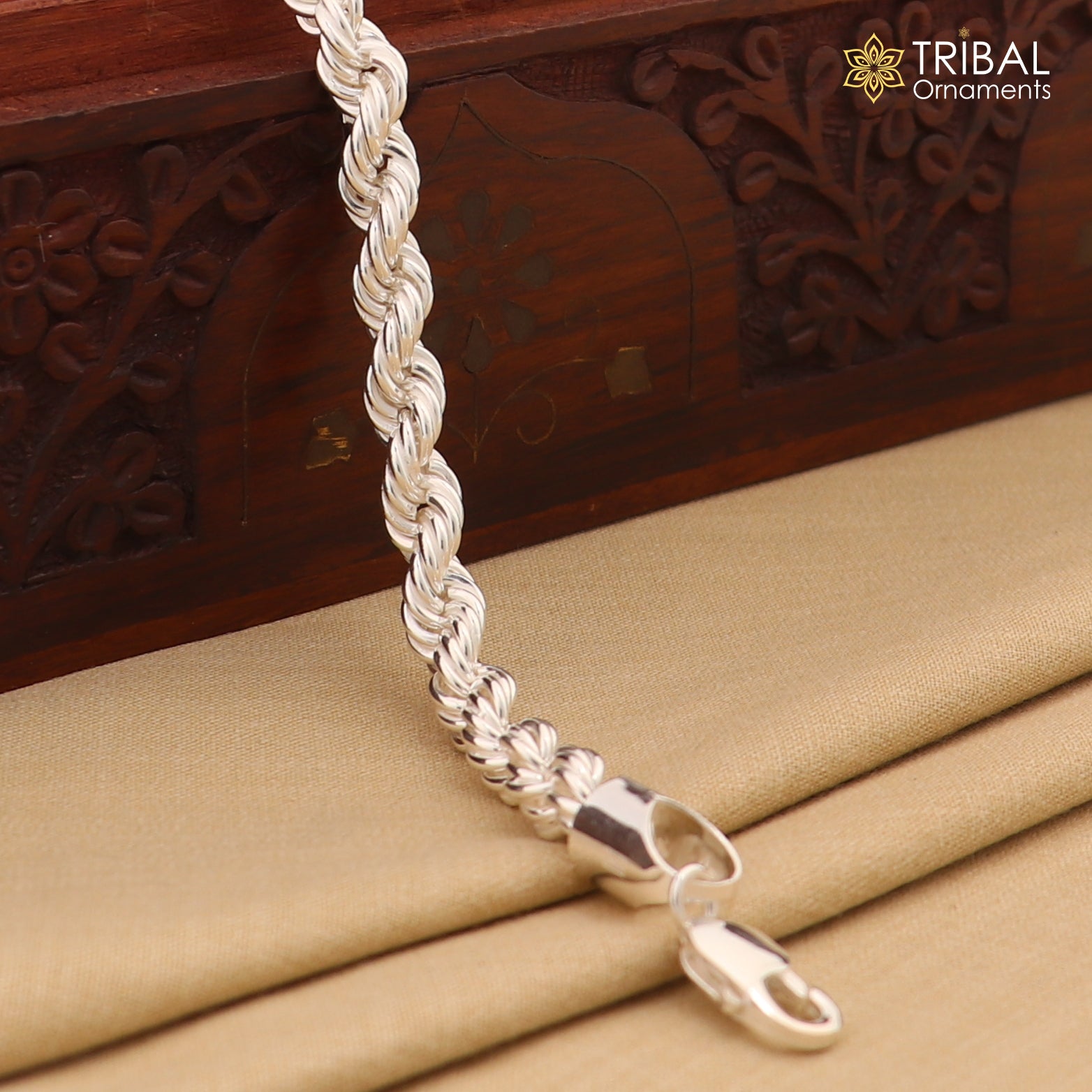 8mm 925 sterling silver men's rope chain bracelet, 8.5 inches, flexible, heavy jewelry by TRIBAL ORNAMENTS