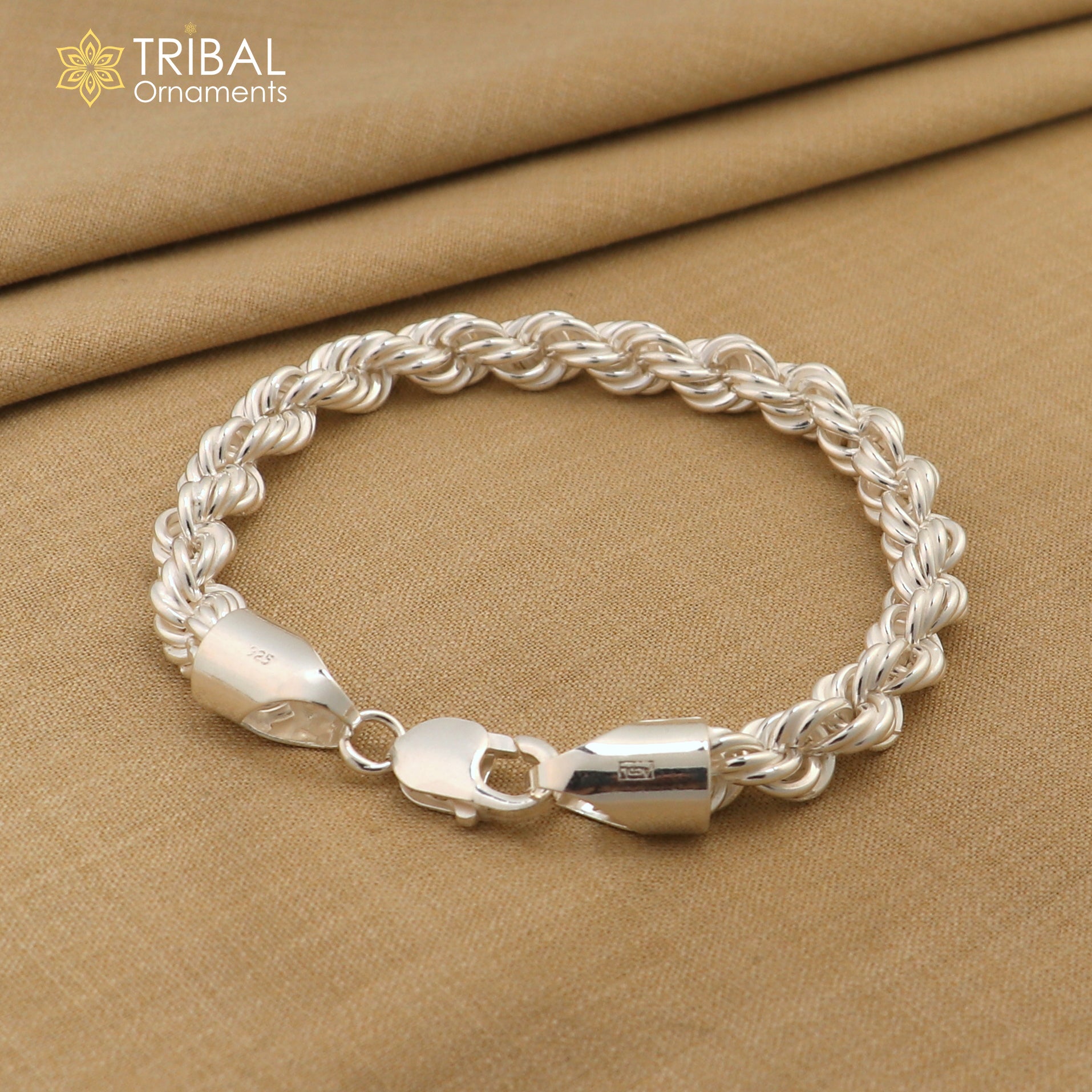8mm 925 sterling silver men's rope chain bracelet, 8.5 inches, flexible and heavy, tribal ornaments jewelry.