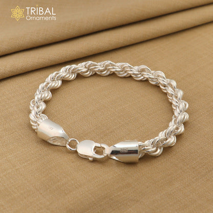 8mm 925 sterling silver men's rope chain bracelet, 8.5 inches, flexible and heavy, tribal ornaments jewelry.