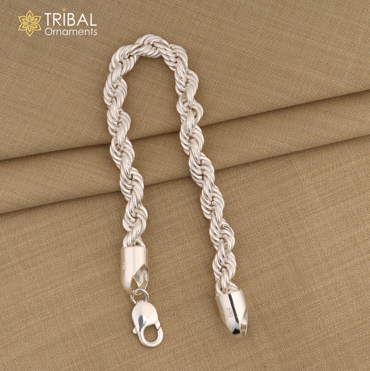 8mm 925 sterling silver men's rope chain bracelet, 8.5 inches, flexible and heavy-duty jewelry by Tribal Ornaments.