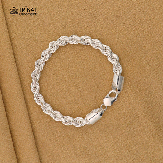 8mm 925 sterling silver men's rope chain bracelet, 8.5 inches, flexible heavy jewelry by TRIBAL ORNAMENTS.