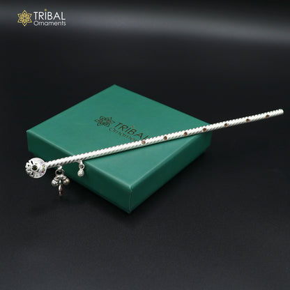 9"  925 sterling silver flower design bansuri laddu Gopala flute, Krishna flute su1373 - TRIBAL ORNAMENTS