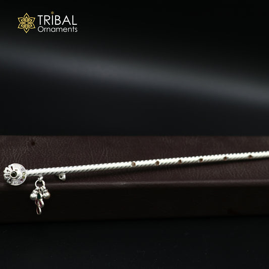 9"  925 sterling silver flower design bansuri laddu Gopala flute, Krishna flute su1373 - TRIBAL ORNAMENTS