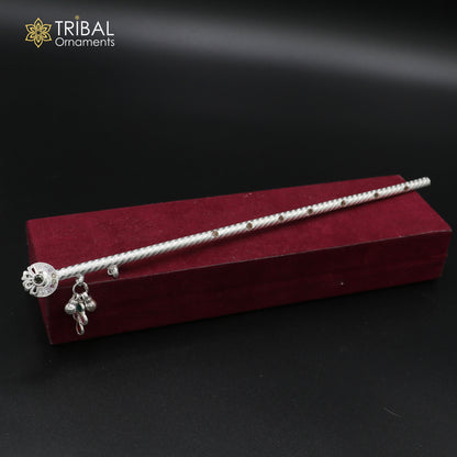 9"  925 sterling silver flower design bansuri laddu Gopala flute, Krishna flute su1373 - TRIBAL ORNAMENTS