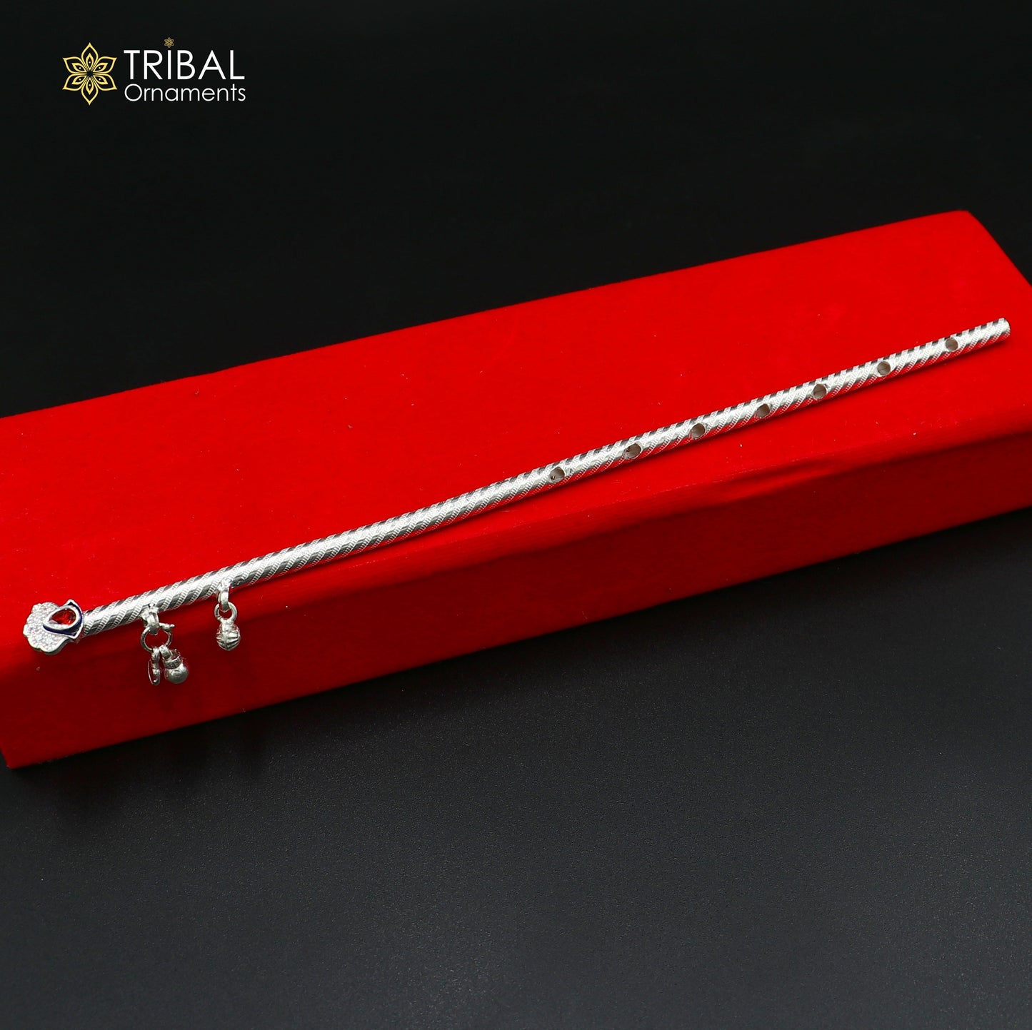 9"  925 sterling silver stylish design bansuri laddu Gopala flute, Krishna flute su1375 - TRIBAL ORNAMENTS