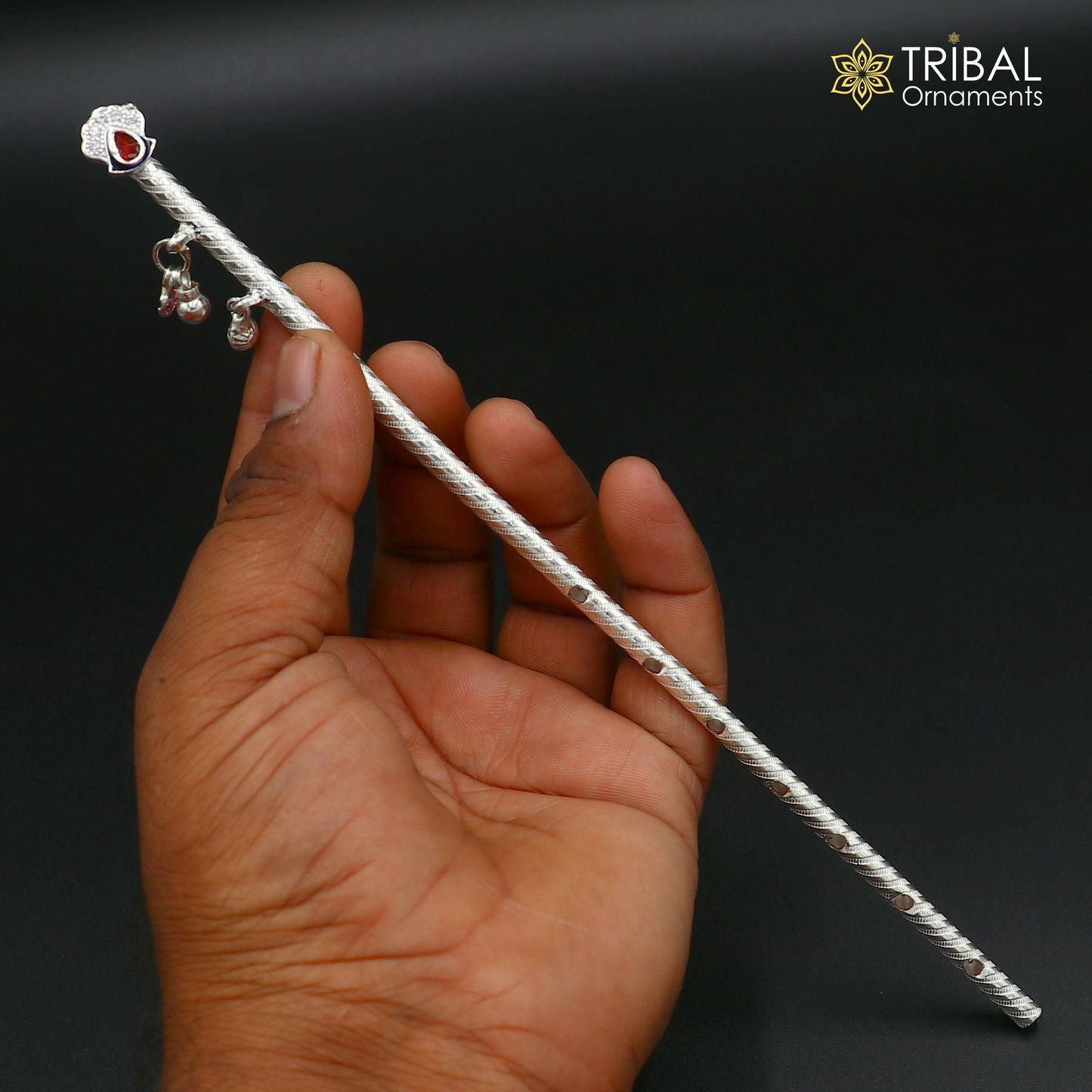 9"  925 sterling silver stylish design bansuri laddu Gopala flute, Krishna flute su1375 - TRIBAL ORNAMENTS