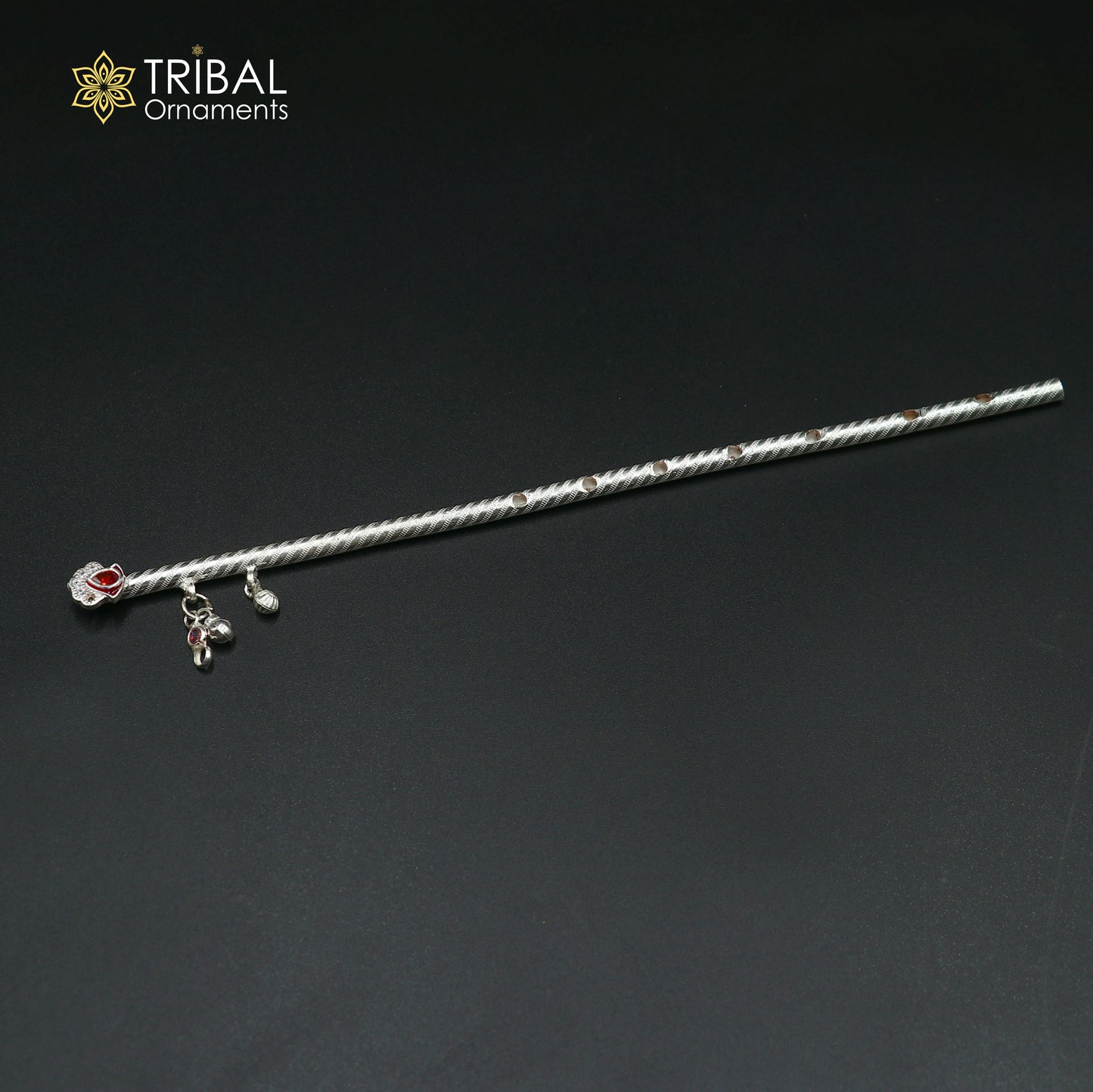 9"  925 sterling silver stylish design bansuri laddu Gopala flute, Krishna flute su1375 - TRIBAL ORNAMENTS