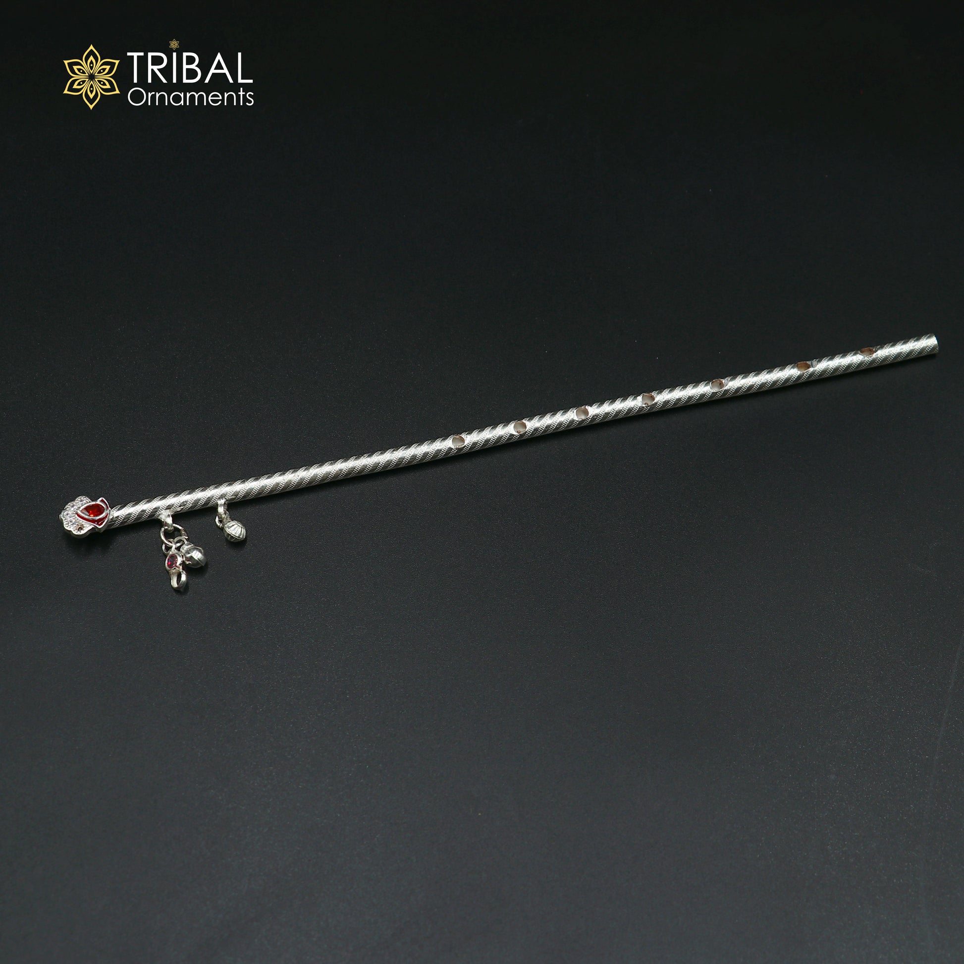 9"  925 sterling silver stylish design bansuri laddu Gopala flute, Krishna flute su1375 - TRIBAL ORNAMENTS