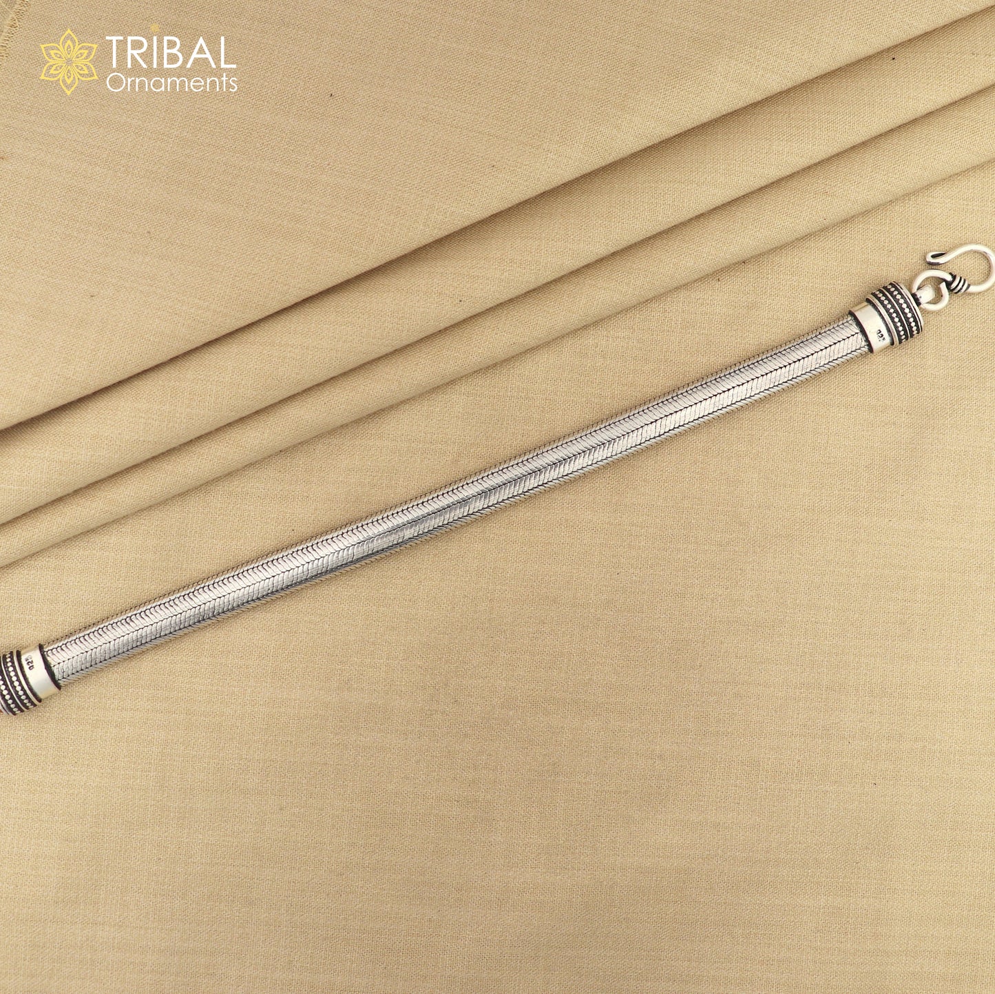 9" solid 925 sterling silver snake chain heavy customized D shape half round design bracelet nsbr201 - TRIBAL ORNAMENTS