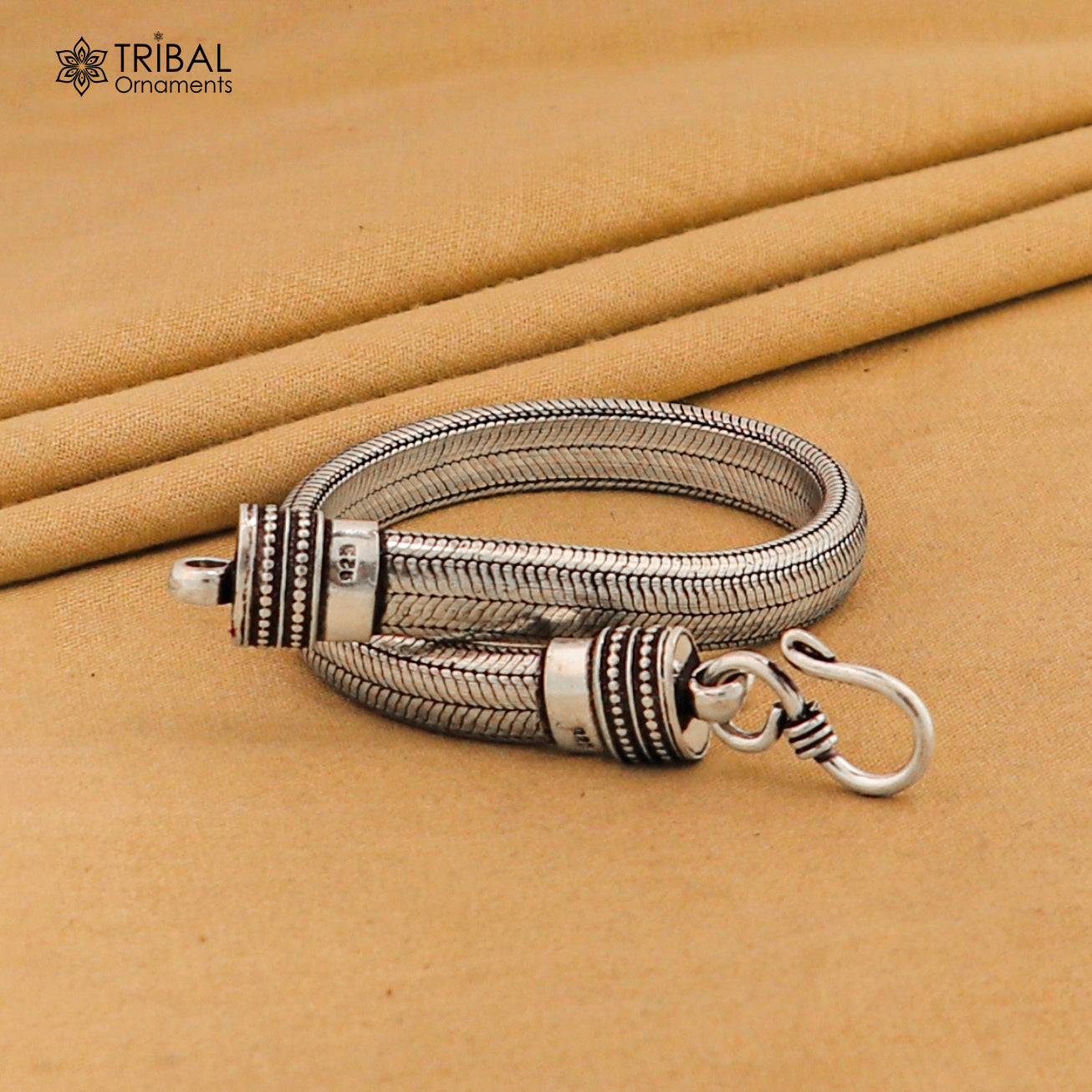 9" solid 925 sterling silver snake chain heavy customized D shape half round design bracelet nsbr201 - TRIBAL ORNAMENTS