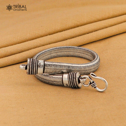 Sterling silver snake chain bracelet with half-round D-shape design, personalized jewelry by TRIBAL ORNAMENTS.