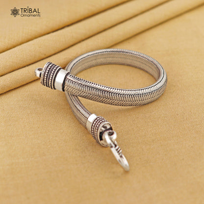 Sterling silver snake chain bracelet with D-shape half-round design, personalized jewelry by TRIBAL ORNAMENTS.