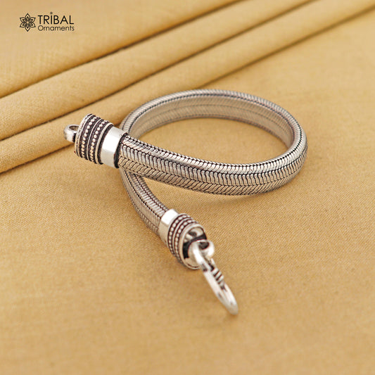 9" solid 925 sterling silver snake chain heavy customized D shape half round design bracelet nsbr201 - TRIBAL ORNAMENTS