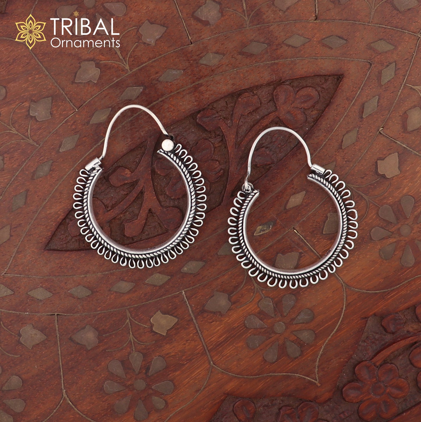 92.5 sterling silver gorgeous Exclusive design hoops hanging earrings fabulous silver ethnic tribal  functional earrings jewellery s1262 - TRIBAL ORNAMENTS