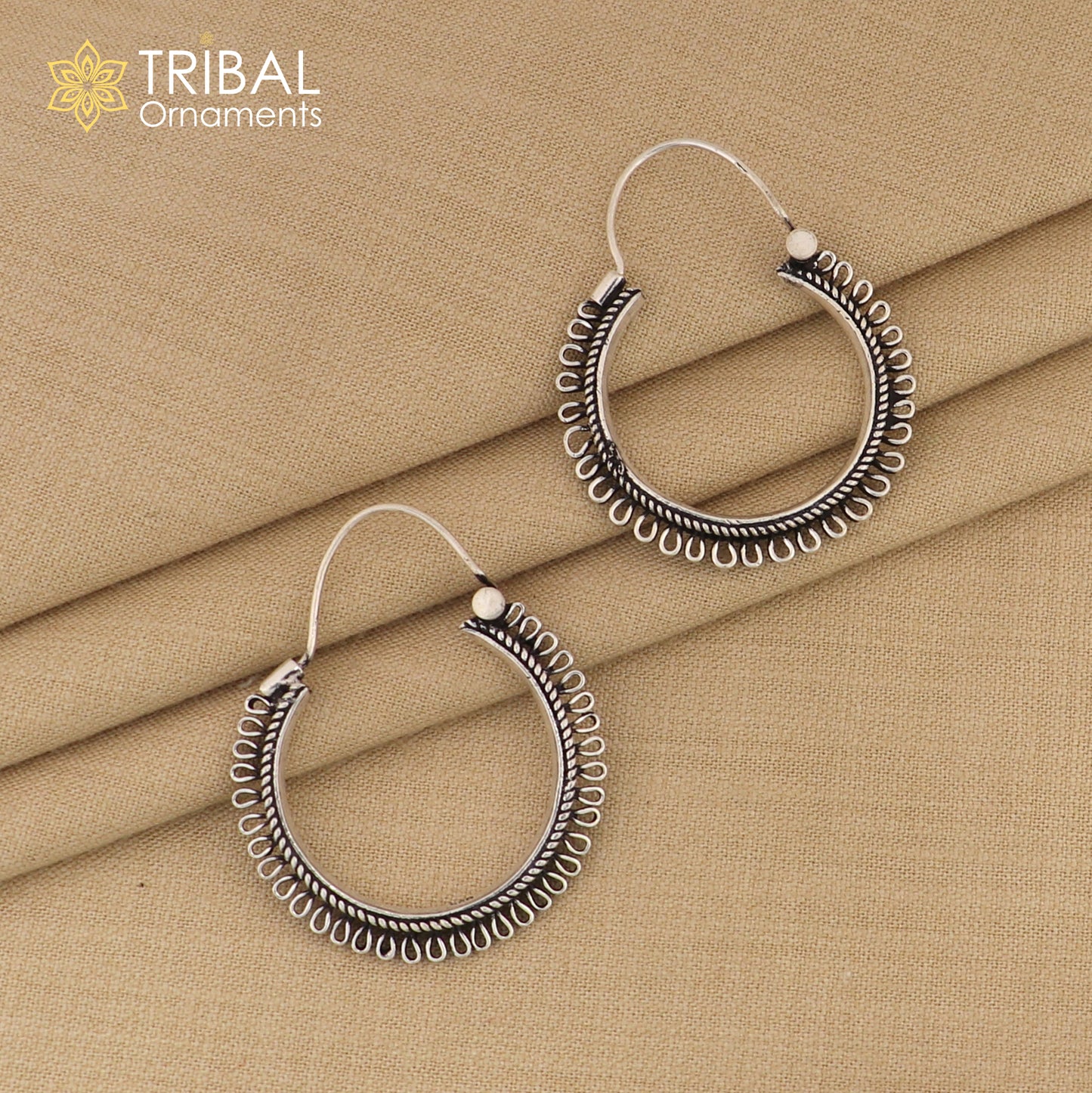 92.5 sterling silver gorgeous Exclusive design hoops hanging earrings fabulous silver ethnic tribal  functional earrings jewellery s1262 - TRIBAL ORNAMENTS