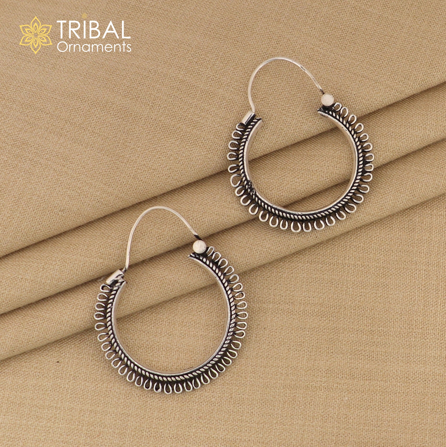 92.5 sterling silver gorgeous Exclusive design hoops hanging earrings fabulous silver ethnic tribal  functional earrings jewellery s1262 - TRIBAL ORNAMENTS