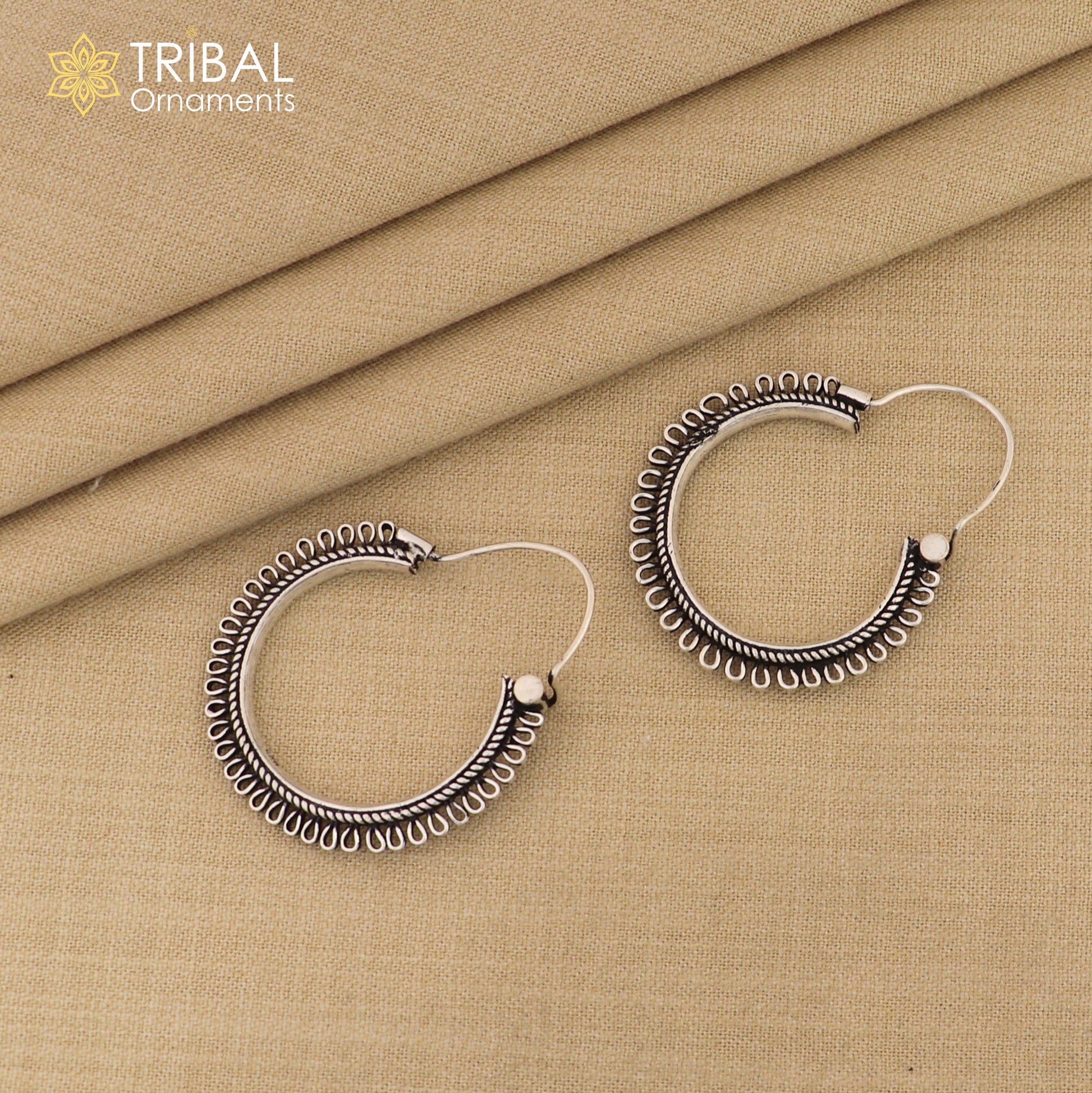 92.5 sterling silver gorgeous Exclusive design hoops hanging earrings fabulous silver ethnic tribal  functional earrings jewellery s1262 - TRIBAL ORNAMENTS