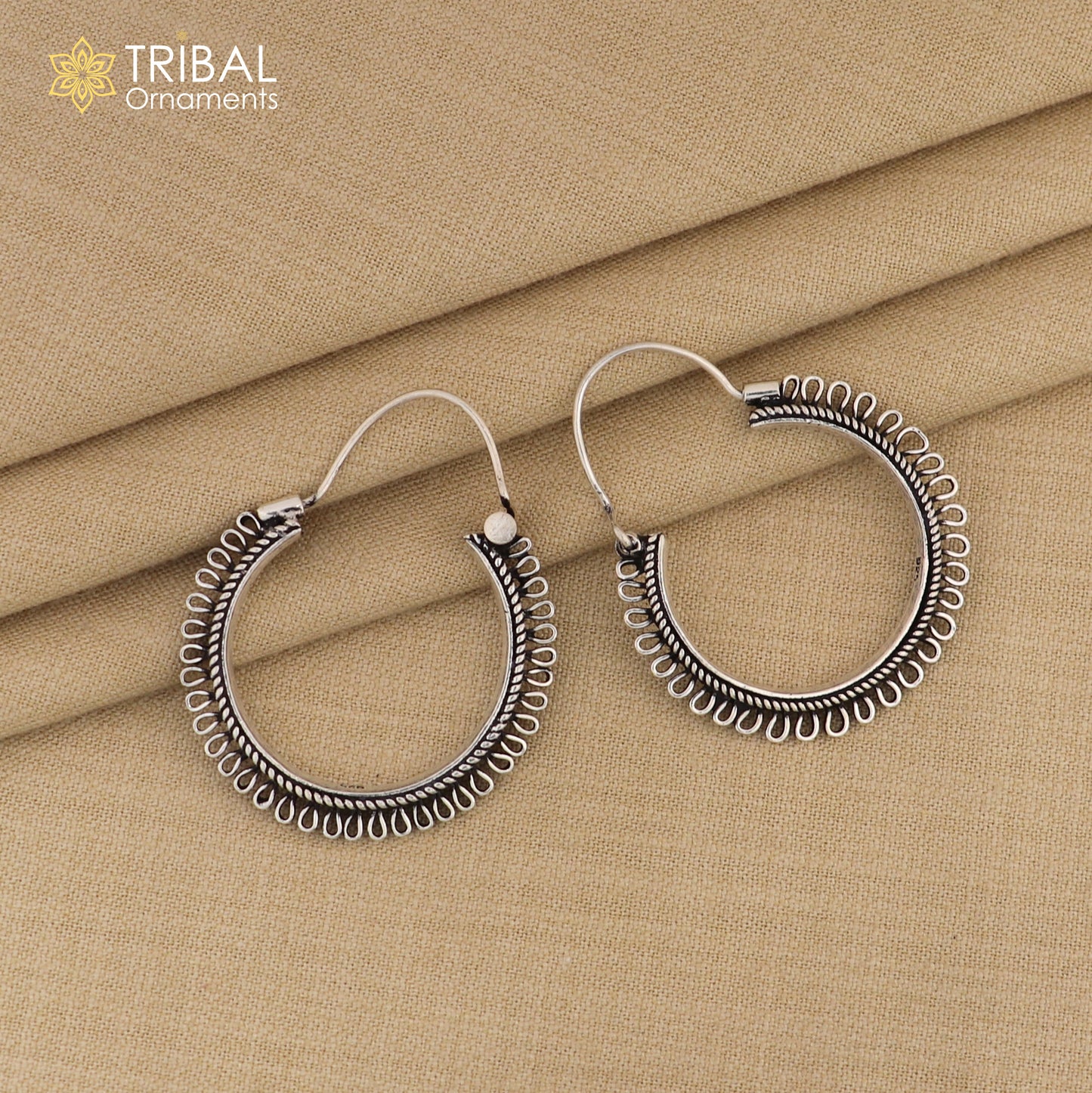 92.5 sterling silver gorgeous Exclusive design hoops hanging earrings fabulous silver ethnic tribal  functional earrings jewellery s1262 - TRIBAL ORNAMENTS