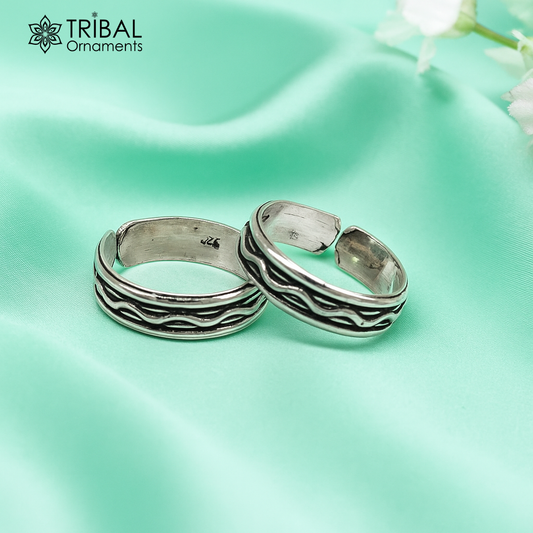 92.5 sterling silver handmade elegant design solid 5mm toe ring band, toe band stylish modern women's brides jewelry from india toer108 - TRIBAL ORNAMENTS