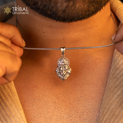 925 silver God Vishnu Narsimha pendant with oxidized finish, intricate design, suitable for necklaces and stylish jewelry.