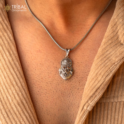 925 silver God Vishnu Narsimha pendant with oxidized finish, detailed silver jewelry necklace, tribal style ornament.