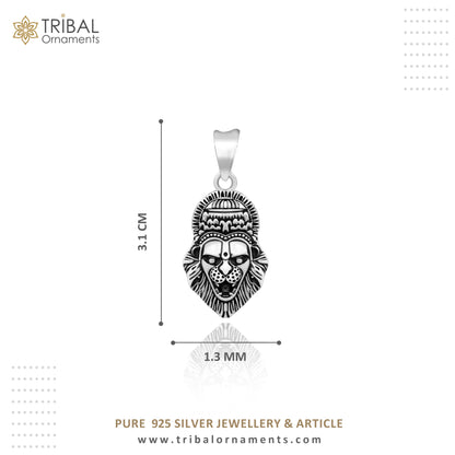 Sterling silver God Vishnu Narsimha pendant with oxidized finish, tribal-style jewelry, featuring intricate deity design.